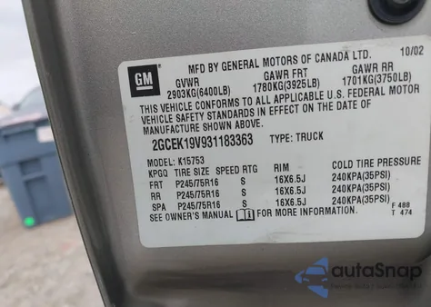 2003 Chevrolet Silverado 1500 Ls из США, поврежденный, VIN 2GCEK19V931183363